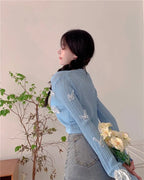 Butterfly Knit Cardigans Women V-Neck Crop Tops Ladies Summer Thin Long Sleeved nowadaysfashion