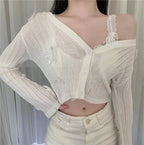 Butterfly Knit Cardigans Women V-Neck Crop Tops Ladies Summer Thin Long Sleeved nowadaysfashion