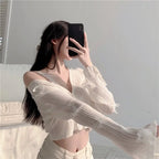 Butterfly Knit Cardigans Women V-Neck Crop Tops Ladies Summer Thin Long Sleeved nowadaysfashion