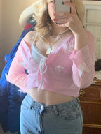 Butterfly Knit Cardigans Women V-Neck Crop Tops Ladies Summer Thin Long Sleeved nowadaysfashion