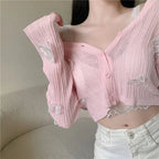 Butterfly Knit Cardigans Women V-Neck Crop Tops Ladies Summer Thin Long Sleeved nowadaysfashion