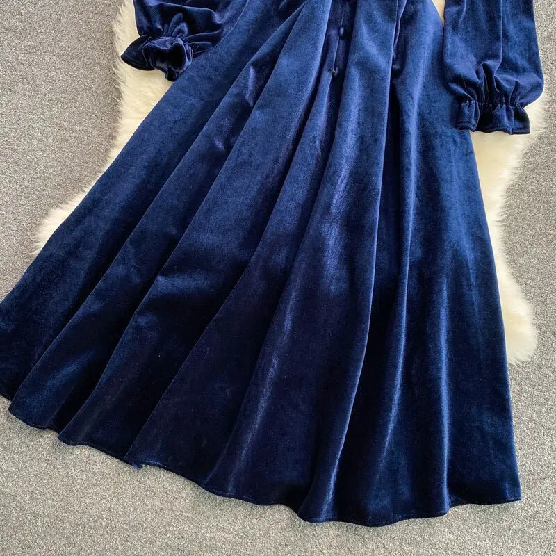 Button Full Dress A Line Stand Collar Chiffon Single Breasted Women Dresses - Blade & Thread