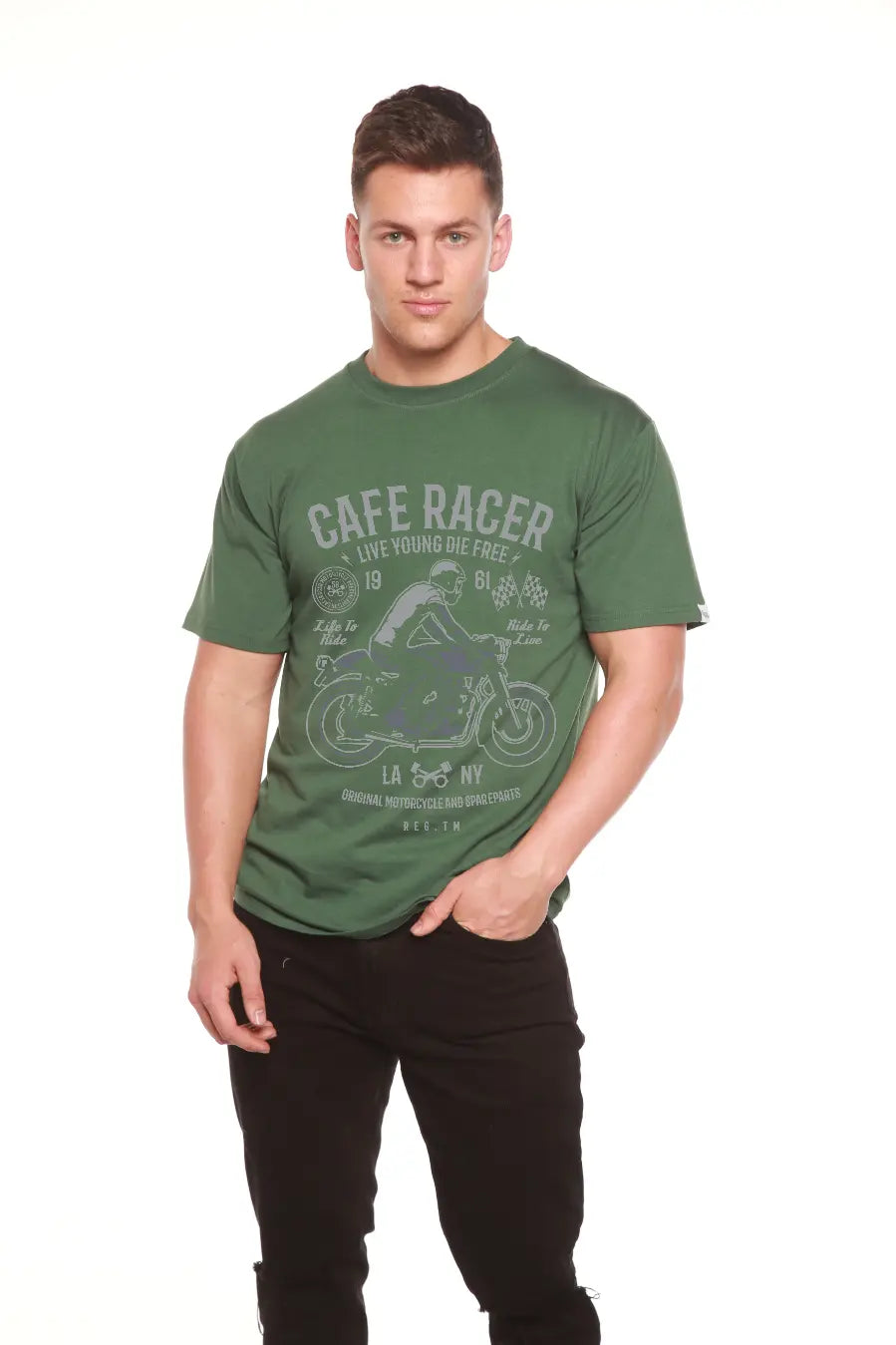 Cafe Racer Men's Bamboo Viscose/Organic Cotton Short Sleeve Graphic T-Shirt Spun Bamboo
