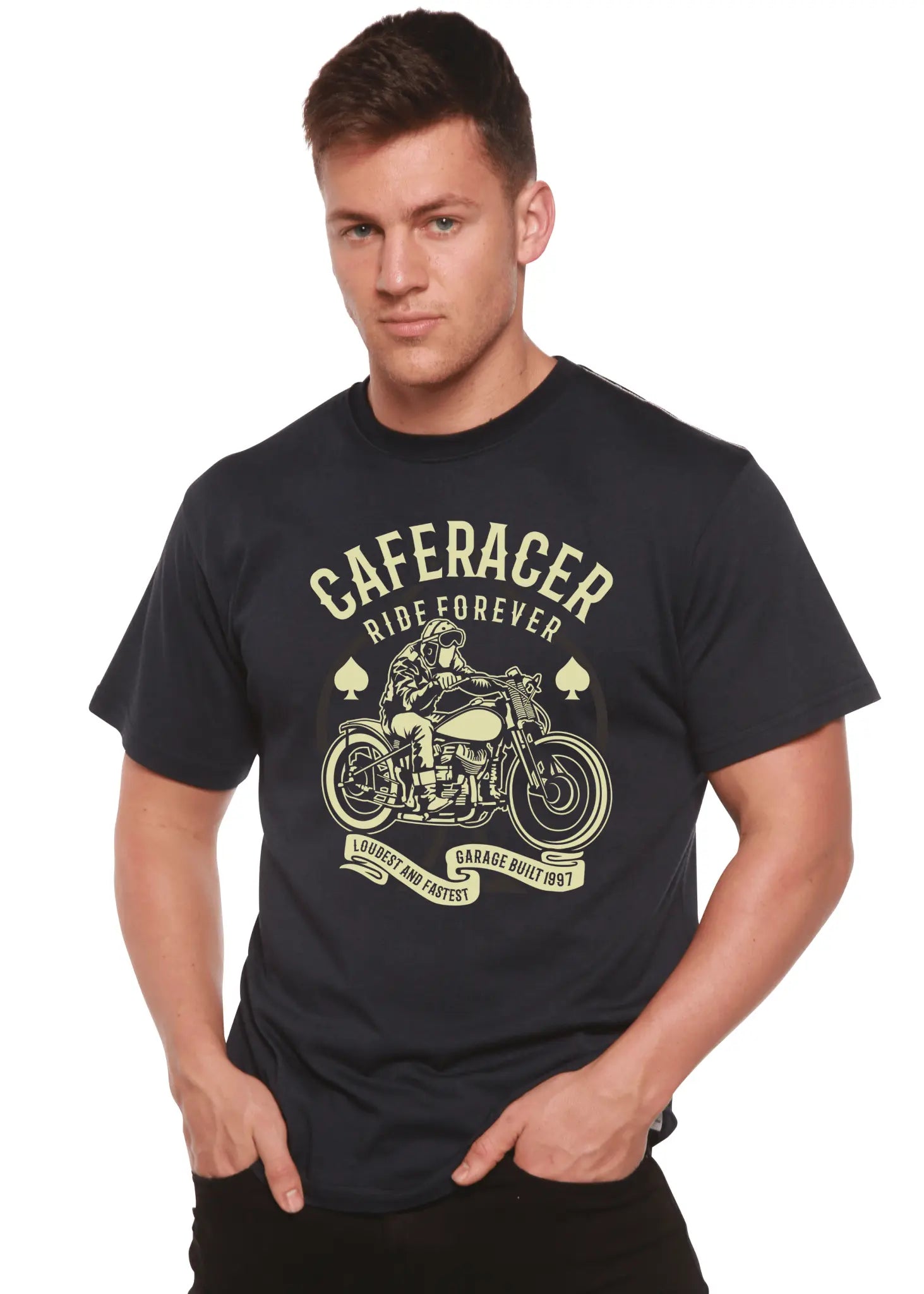 Caferacer Ride Forever Men's Bamboo Viscose/Organic Cotton Short Sleeve Graphic T-Shirt - Blade & Thread