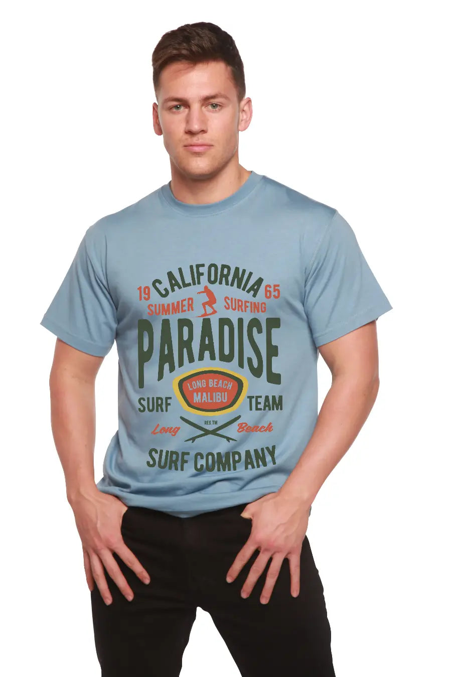 California Summer Surfing Men's Bamboo Viscose/Organic Cotton Short Sleeve Graphic T-Shirt Spun Bamboo