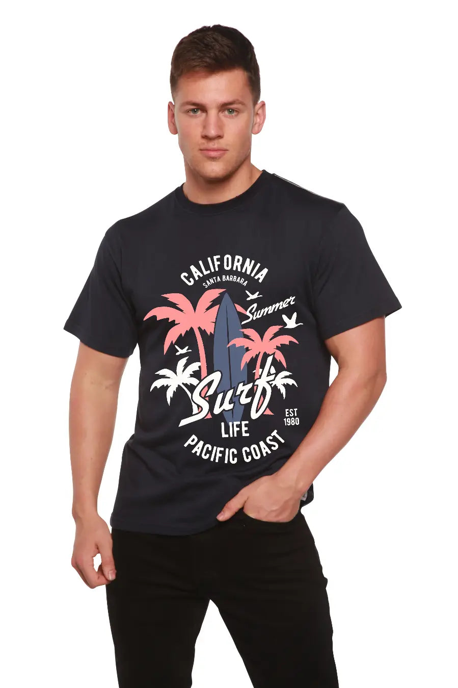 California Surf Men's Bamboo Viscose/Organic Cotton Short Sleeve Graphic T-Shirt Spun Bamboo