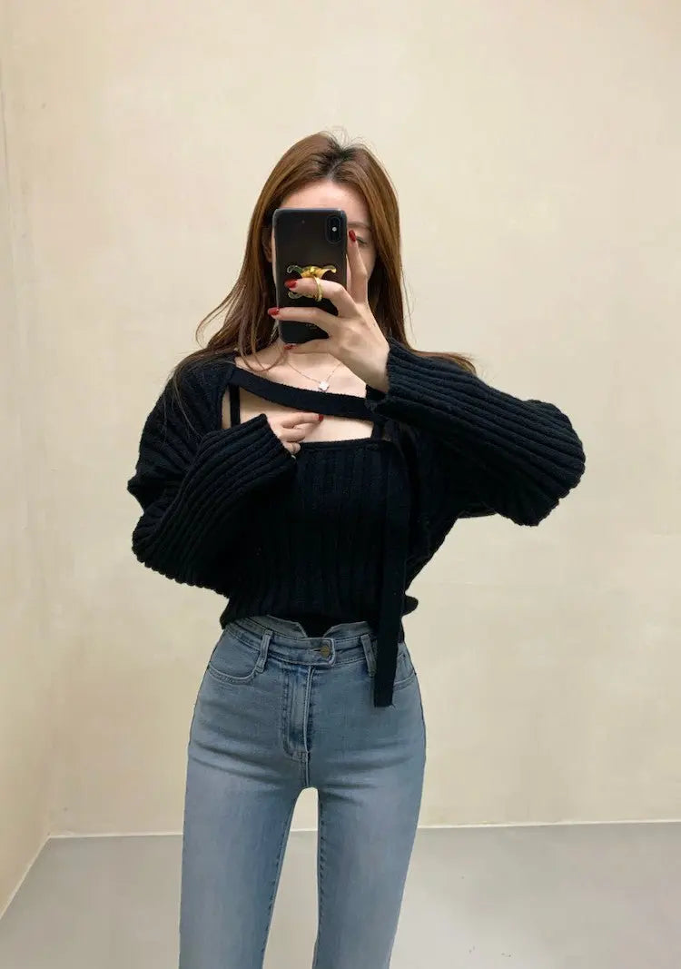 Camisole Knitted Cardigans Women Two Piece Sets 2021 Autumn Sweater Jacket Woman nowadaysfashion