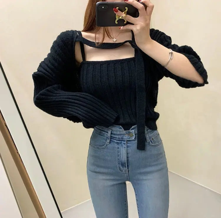 Camisole Knitted Cardigans Women Two Piece Sets 2021 Autumn Sweater Jacket Woman - Blade & Thread