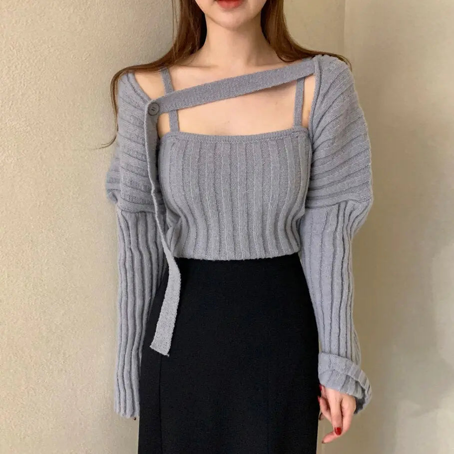 Camisole Knitted Cardigans Women Two Piece Sets 2021 Autumn Sweater Jacket Woman - Blade & Thread