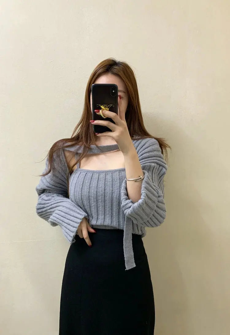 Camisole Knitted Cardigans Women Two Piece Sets 2021 Autumn Sweater Jacket Woman - Blade & Thread