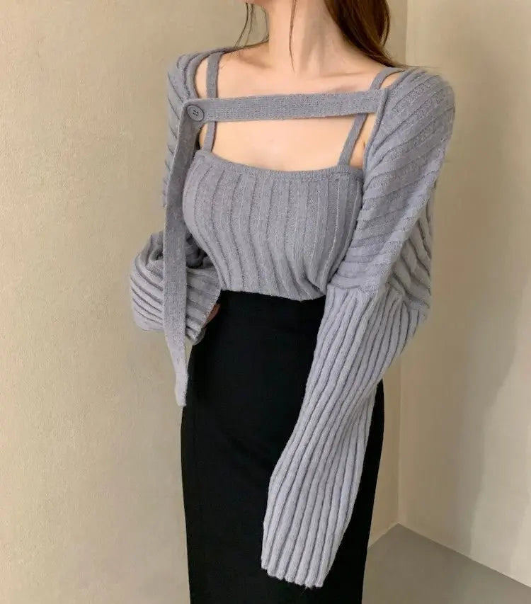 Camisole Knitted Cardigans Women Two Piece Sets 2021 Autumn Sweater Jacket Woman nowadaysfashion