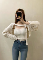Camisole Knitted Cardigans Women Two Piece Sets 2021 Autumn Sweater Jacket Woman nowadaysfashion