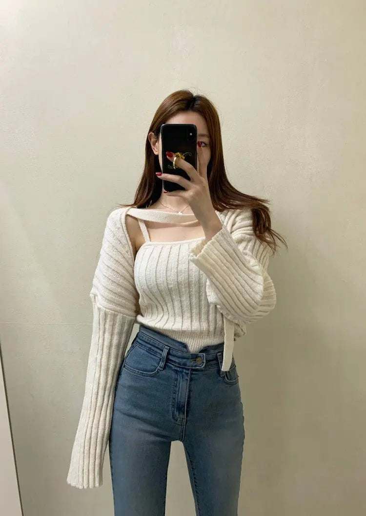 Camisole Knitted Cardigans Women Two Piece Sets 2021 Autumn Sweater Jacket Woman - Blade & Thread