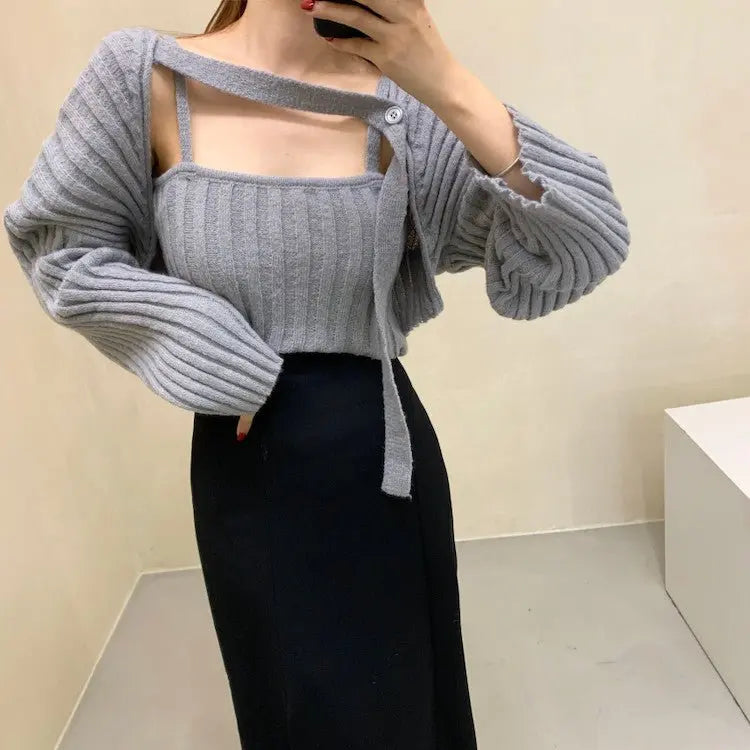 Camisole Knitted Cardigans Women Two Piece Sets 2021 Autumn Sweater Jacket Woman nowadaysfashion