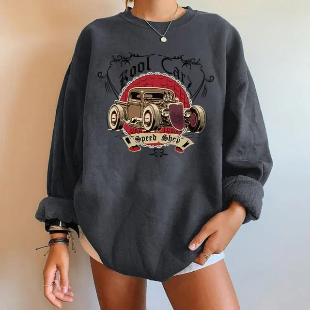 Car Print Sweartshirts Long Sleeve Swearshirts Streetwear Vintage Tops nowadaysfashion