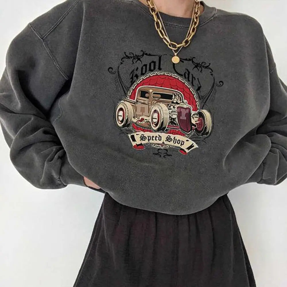 Car Print Sweartshirts Long Sleeve Swearshirts Streetwear Vintage Tops nowadaysfashion