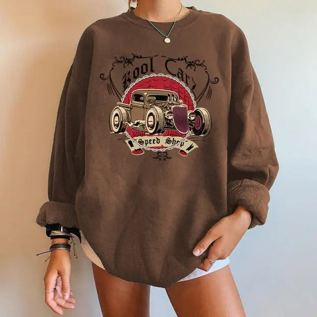 Car Print Sweartshirts Long Sleeve Swearshirts Streetwear Vintage Tops nowadaysfashion