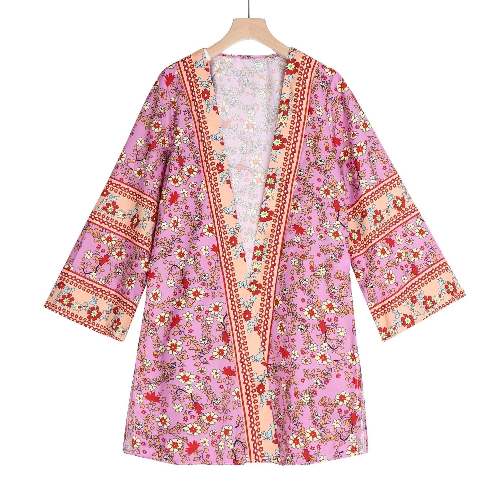 Cardigan Women Bohemian Floral Printed Blouse Open Front Loose Beach Tops Vintage Long Sleeve - Blade & Thread