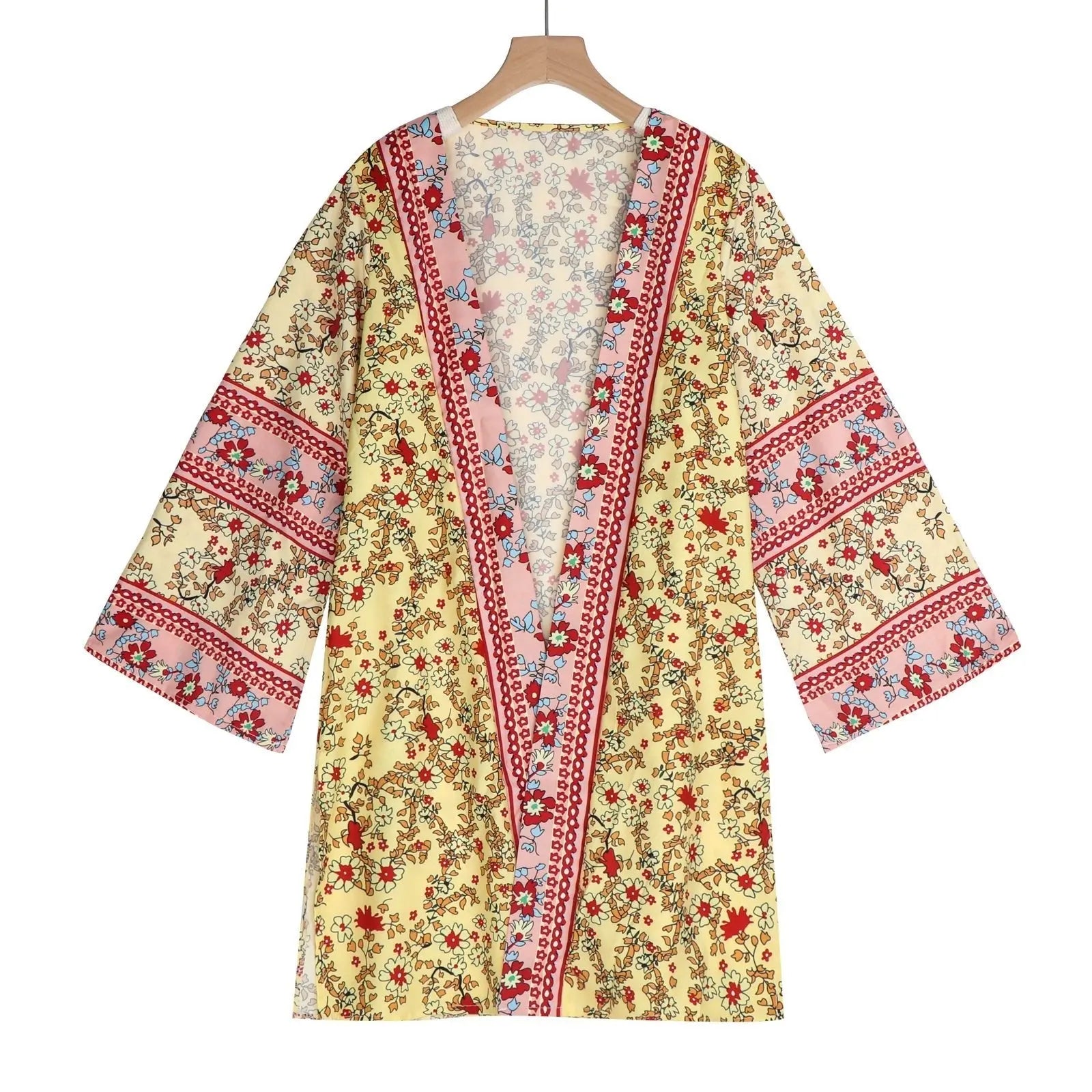 Cardigan Women Bohemian Floral Printed Blouse Open Front Loose Beach Tops Vintage Long Sleeve - Blade & Thread