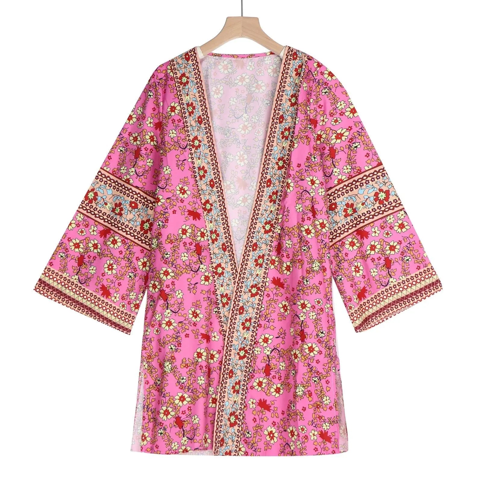 Cardigan Women Bohemian Floral Printed Blouse Open Front Loose Beach Tops Vintage Long Sleeve - Blade & Thread