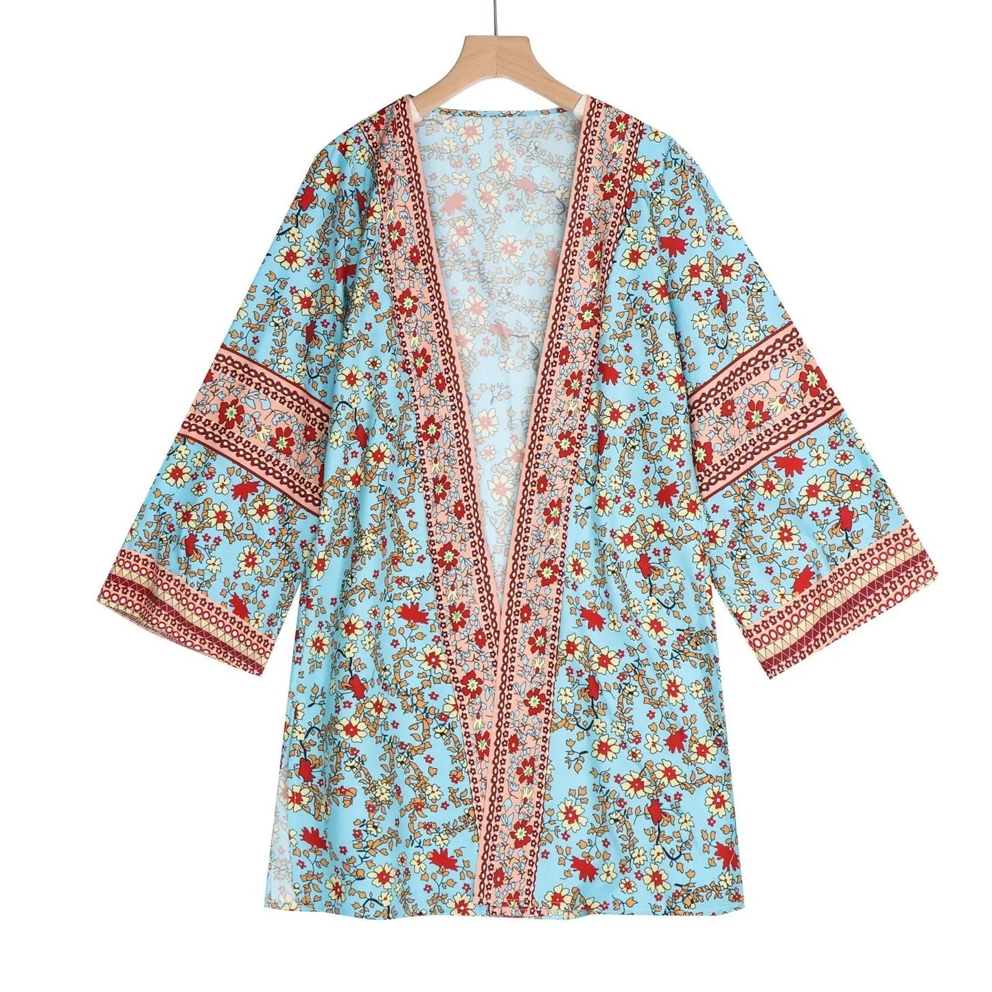 Cardigan Women Bohemian Floral Printed Blouse Open Front Loose Beach Tops Vintage Long Sleeve - Blade & Thread