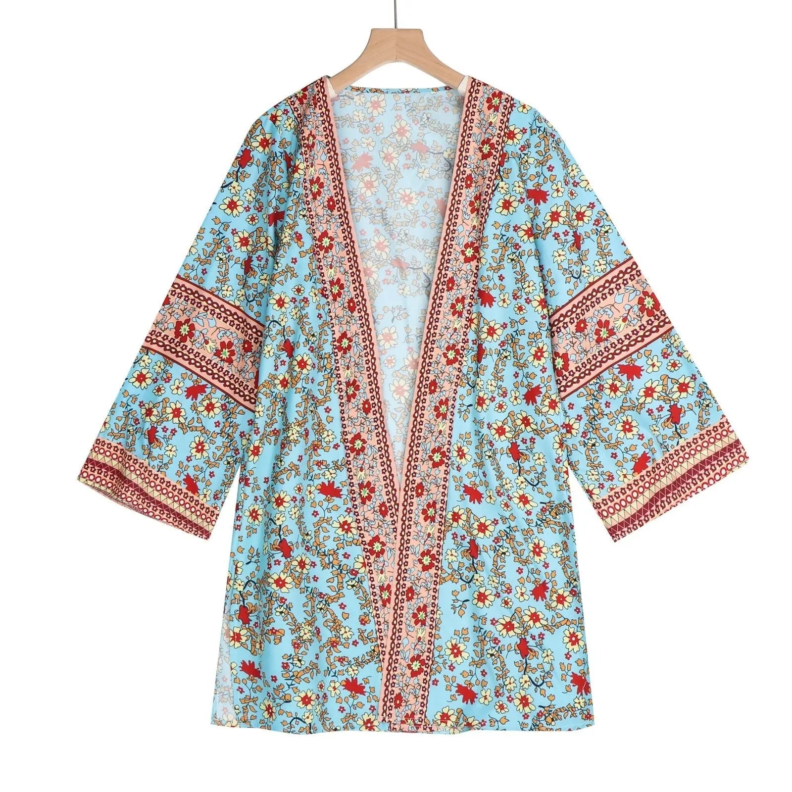 Cardigan Women Bohemian Floral Printed Blouse Open Front Loose Beach Tops Vintage Long Sleeve - Blade & Thread