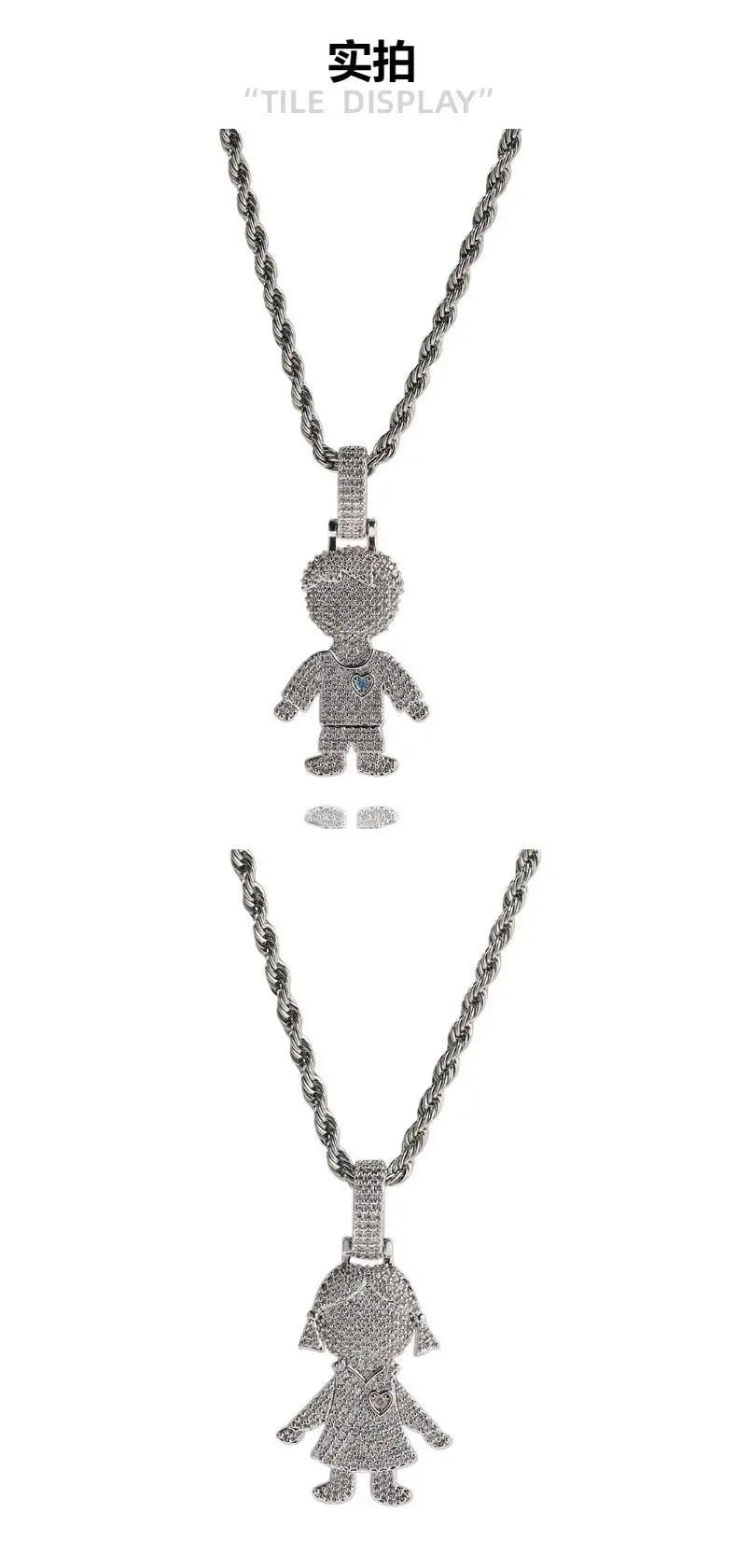Cartoon Diamond Couple Pendant Necklace nowadaysfashion