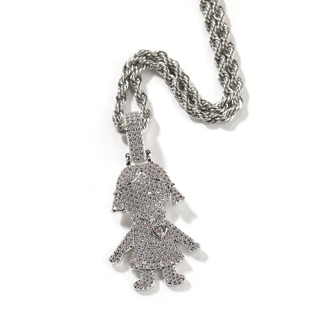 Cartoon Diamond Couple Pendant Necklace - Blade & Thread