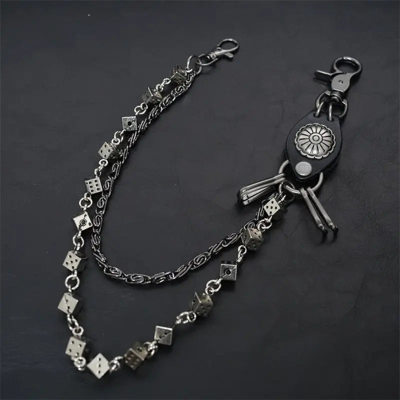 Carved leather dice vintage double-layer trouser chain waist chain - Blade & Thread