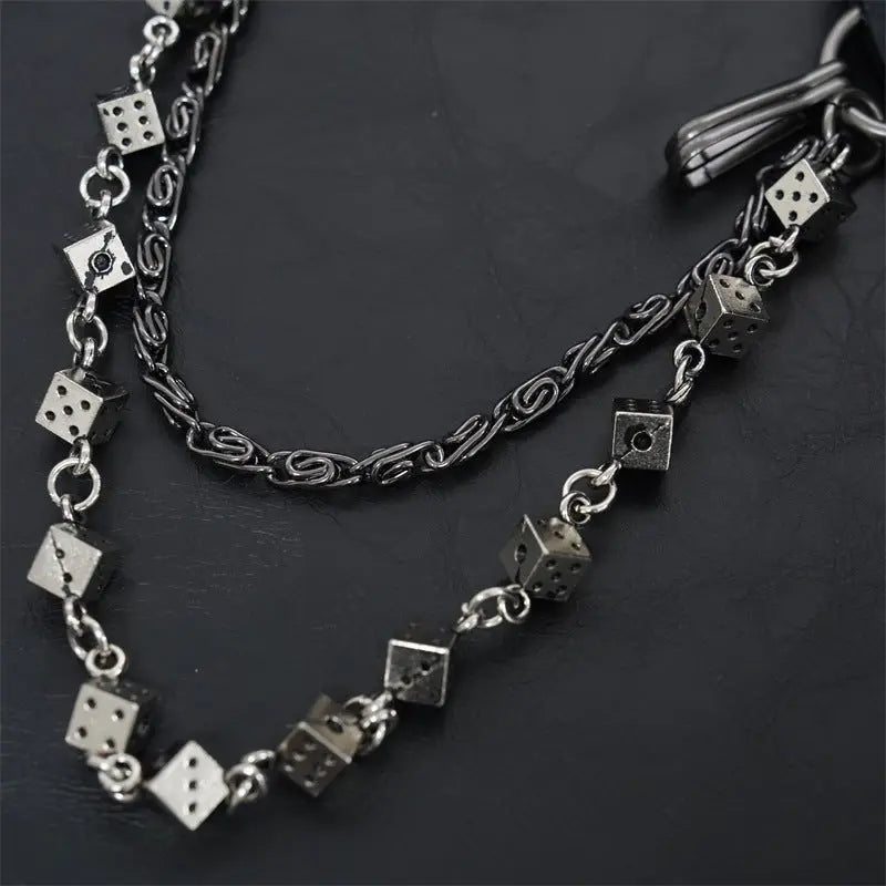 Carved leather dice vintage double-layer trouser chain waist chain - Blade & Thread