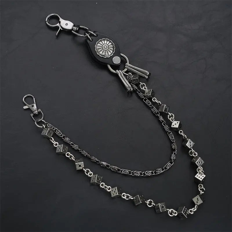 Carved leather dice vintage double-layer trouser chain waist chain - Blade & Thread