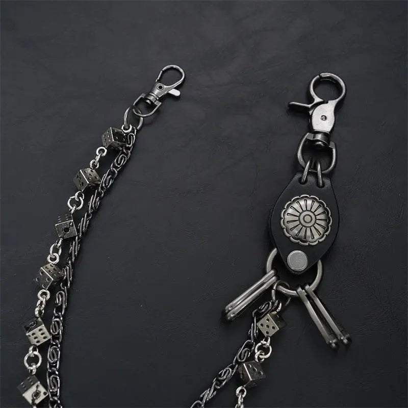 Carved leather dice vintage double-layer trouser chain waist chain - Blade & Thread