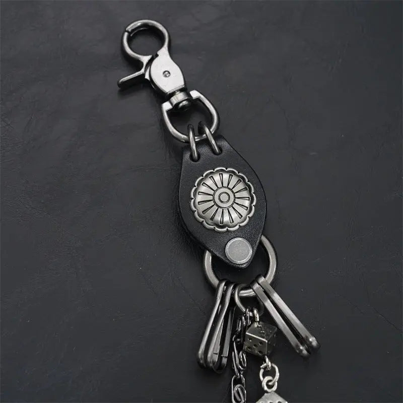 Carved leather dice vintage double-layer trouser chain waist chain - Blade & Thread