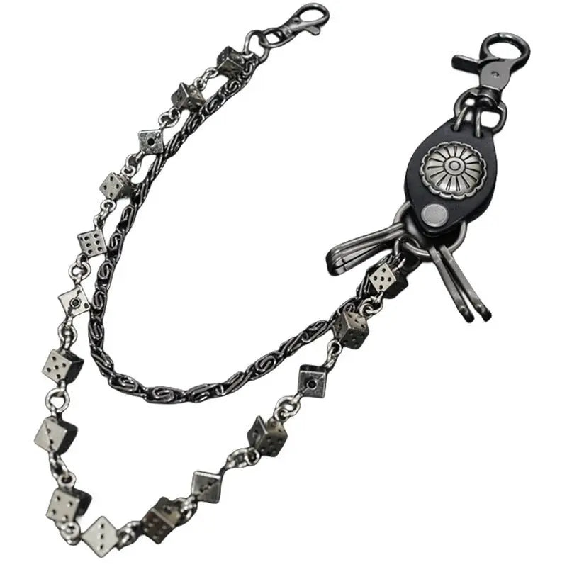Carved leather dice vintage double-layer trouser chain waist chain - Blade & Thread