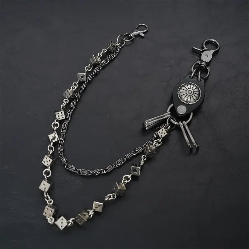 Carved leather dice vintage double-layer trouser chain waist chain - Blade & Thread