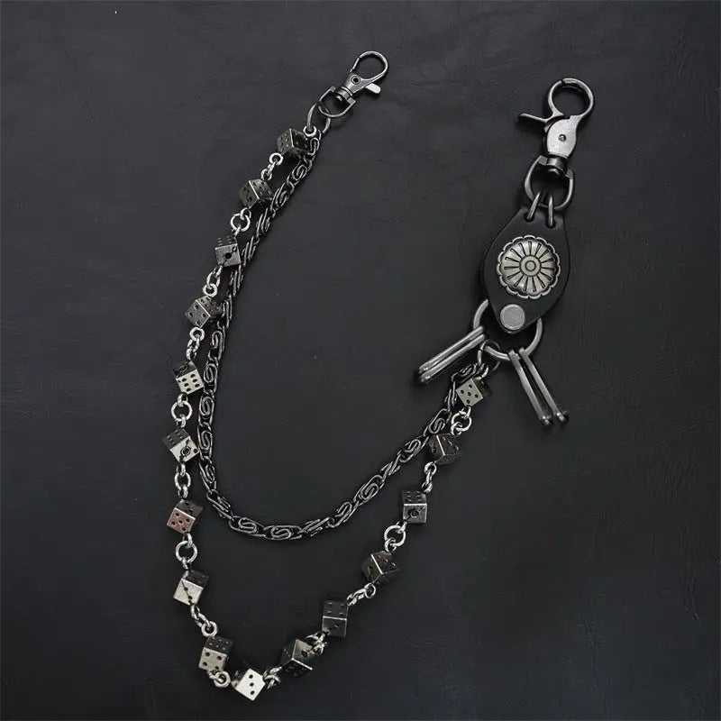 Carved leather dice vintage double-layer trouser chain waist chain - Blade & Thread