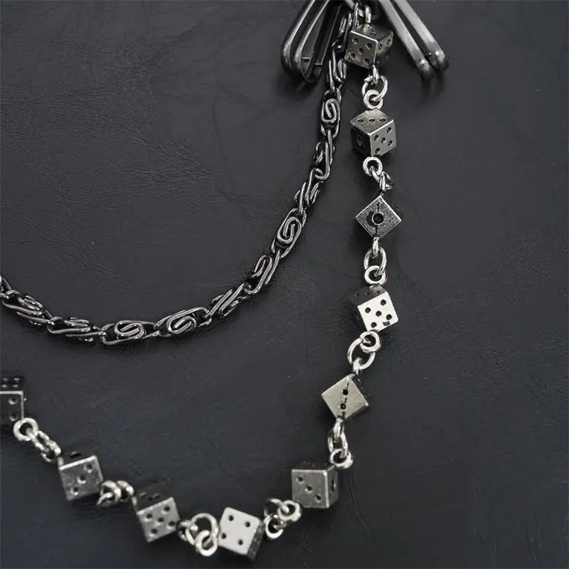 Carved leather dice vintage double-layer trouser chain waist chain nowadaysfashion