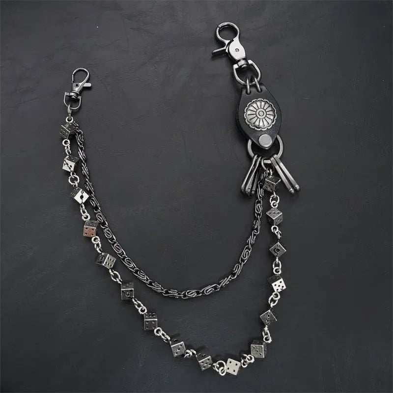 Carved leather dice vintage double-layer trouser chain waist chain nowadaysfashion