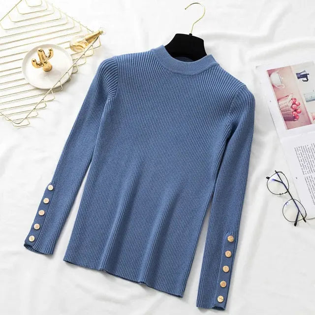 casual autumn winter women thick sweater pullovers long sleeve button o-neck nowadaysfashion