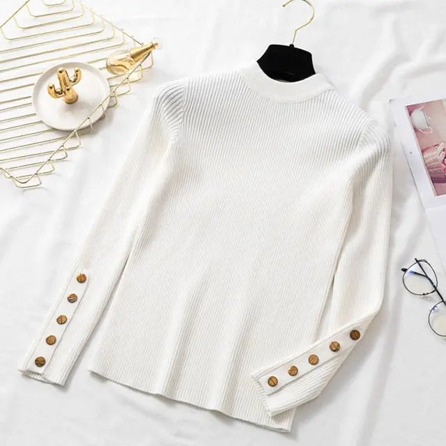 casual autumn winter women thick sweater pullovers long sleeve button o-neck nowadaysfashion