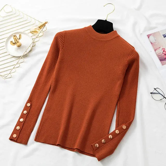casual autumn winter women thick sweater pullovers long sleeve button o-neck nowadaysfashion