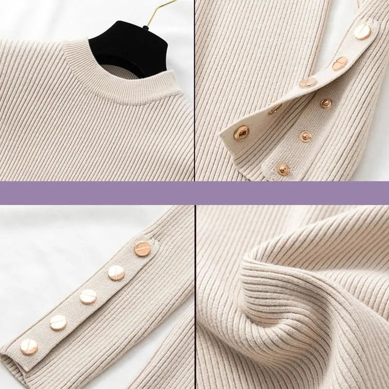casual autumn winter women thick sweater pullovers long sleeve button o-neck nowadaysfashion