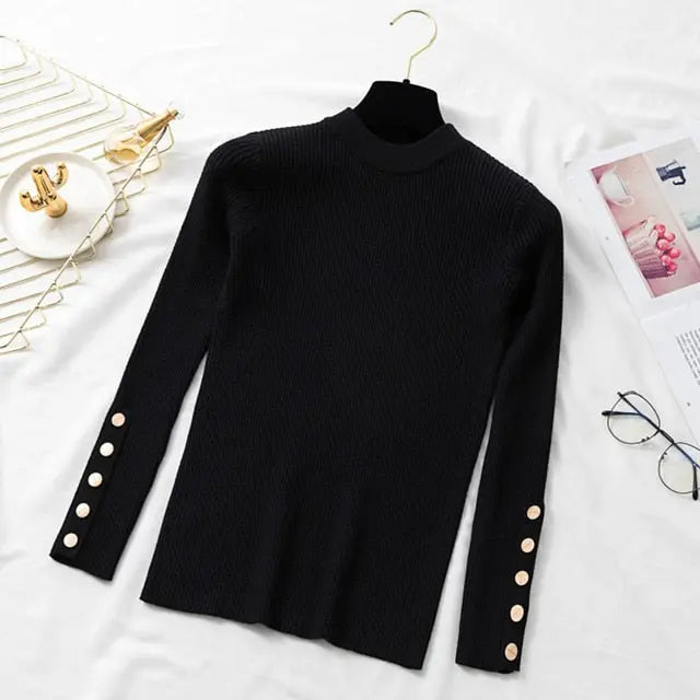 casual autumn winter women thick sweater pullovers long sleeve button o-neck nowadaysfashion