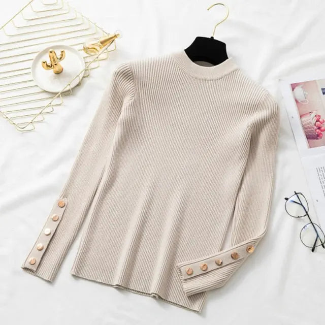 casual autumn winter women thick sweater pullovers long sleeve button o-neck nowadaysfashion