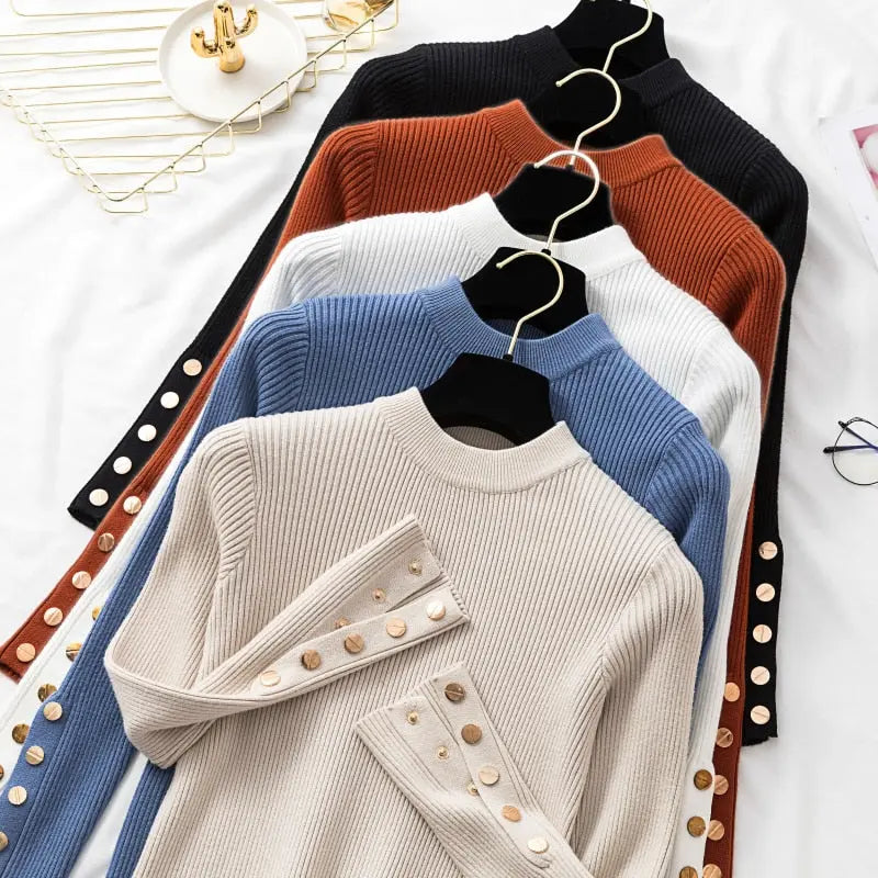 casual autumn winter women thick sweater pullovers long sleeve button o-neck nowadaysfashion