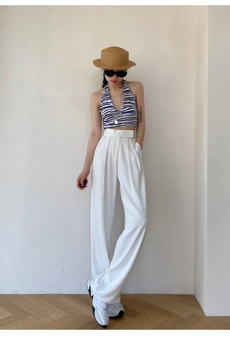 Casual Baggy Trousers Women Summer High-Waist Pants Loose Straight Mopping Pants - Blade & Thread