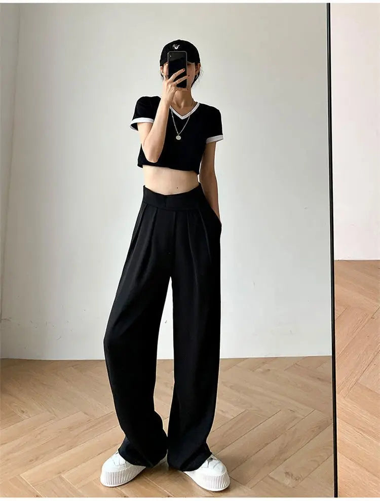 Casual Baggy Trousers Women Summer High-Waist Pants Loose Straight Mopping Pants nowadaysfashion
