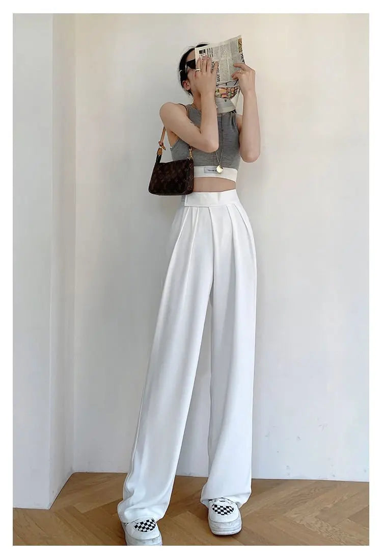 Casual Baggy Trousers Women Summer High-Waist Pants Loose Straight Mopping Pants - Blade & Thread