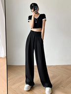 Casual Baggy Trousers Women Summer High-Waist Pants Loose Straight Mopping Pants nowadaysfashion