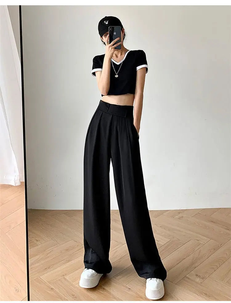Casual Baggy Trousers Women Summer High-Waist Pants Loose Straight Mopping Pants nowadaysfashion